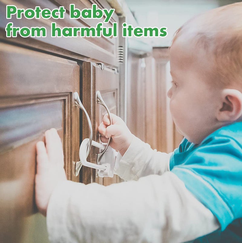 HFATMOS 4 Pcs Cabinet Locks for Baby Proof, Child Proof Cabinet Latches U Shaped, Child Cabinet Locks for Handles Drawers Closet Fridge White - Image 4